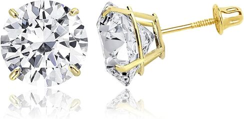 TheElegantShoppe 14K Solid White Gold Round Cut Earrings Minimalist Classic Solitaire CZ Cubic Zirconia Stud Screw Back Pair in Saudi Arabia
