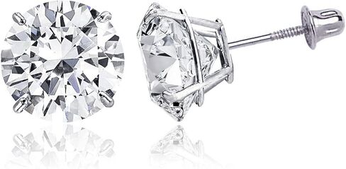 TheElegantShoppe 14K Solid White Gold Round Cut Earrings Minimalist Classic Solitaire CZ Cubic Zirconia Stud Screw Back Pair in Saudi Arabia