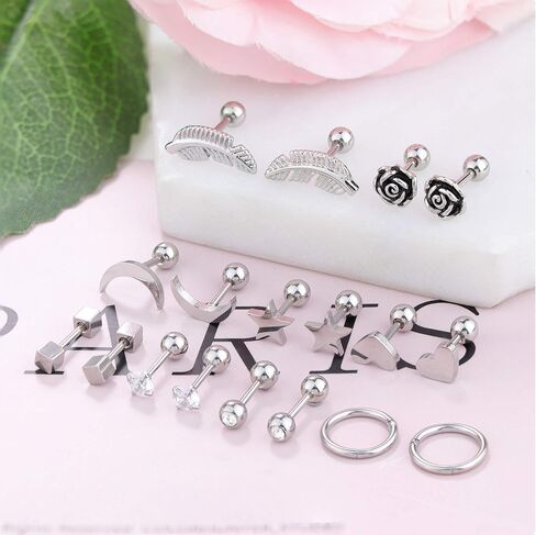 Jstyle 9Pairs 316L Surgical Steel Ear Cartilage Stud Earrings for Men Women CZ Barbell Helix Tragus Stud Piercings Jewelry in Kuwait