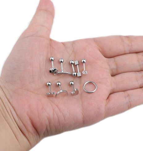 Jstyle 9Pairs 316L Surgical Steel Ear Cartilage Stud Earrings for Men Women CZ Barbell Helix Tragus Stud Piercings Jewelry in Kuwait