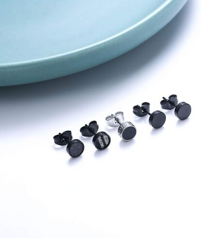 YADOCA Black Round Stud Earrings Set for Men Women 316L Surgical Stainless Steel Matte Black Ear Studs 5 Pairs 4mm-12mm in Saudi Arabia