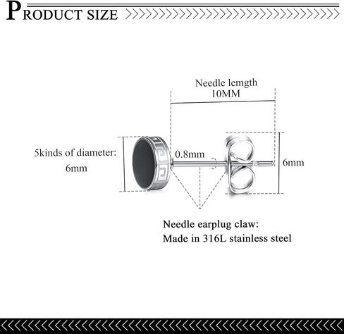 YADOCA Black Round Stud Earrings Set for Men Women 316L Surgical Stainless Steel Matte Black Ear Studs 5 Pairs 4mm-12mm in Saudi Arabia