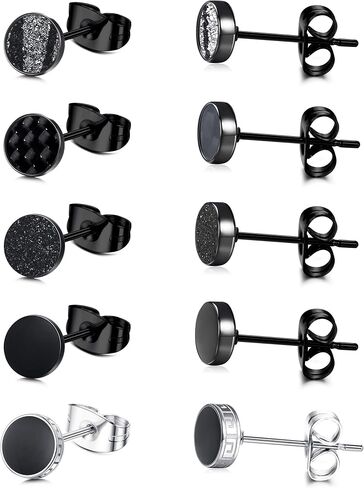 YADOCA Black Round Stud Earrings Set for Men Women 316L Surgical Stainless Steel Matte Black Ear Studs 5 Pairs 4mm-12mm in Saudi Arabia