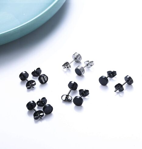YADOCA Black Round Stud Earrings Set for Men Women 316L Surgical Stainless Steel Matte Black Ear Studs 5 Pairs 4mm-12mm in Saudi Arabia