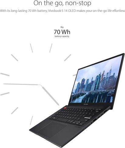 ASUS VivoBook S 14 OLED Slim Laptop, 14" 2.8K 16:10 Display, Intel Evo Platform, Intel Core i7-12700H CPU, 16GB RAM, 512GB SSD, Windows 11 Home, Indie Black, K3402ZA-DB74 in Kuwait