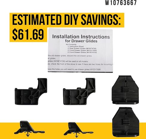 Lifetime W10763667 Drawer Glide Kit - Compatible Kenmore KitchenAid Maytag Whirlpool Range - Replaces AP5957524 3553785 PS10066107 - Includes Two Rear Drawer Glides and Four Front Drawer Glides in Saudi Arabia