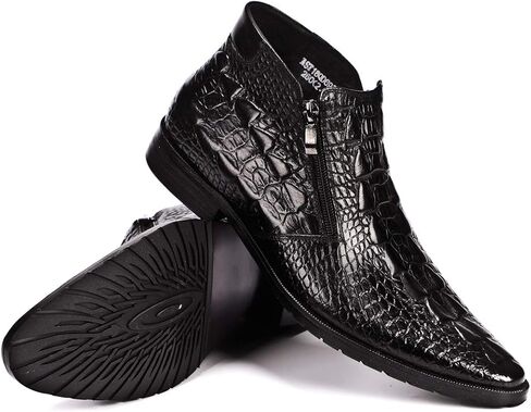 Santimon Mens Boot Zipper Ankle Dress Patent Leather Formal Boots Fashion Black Red in Saudi Arabia