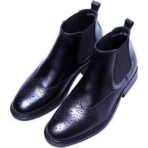 Men's Leather Brogue Wing Tip Chelsea Dress Ankle Boots Black Red in Saudi Arabia