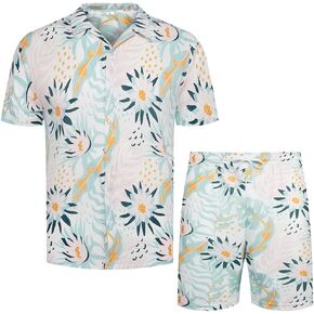 طقم قمصان هاواي للرجال مطبوع عليه زهور مكون من قطعتين بدلة رياضية للشاطئ in Kuwait