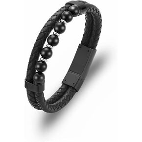 Oinsi Cremation Jewelry with Bead Black Genuine Braided Leather Urn Bangle Bracelets for Ashes for Women Men Keepsake Memorial Bangles- Stainless Steel Clasp -Length 20-22-24 cm in Kuwait