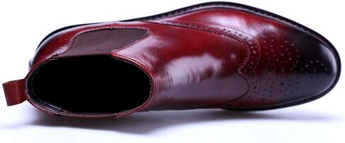 Men's Leather Brogue Wing Tip Chelsea Dress Ankle Boots Black Red in Kuwait