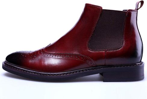 Men's Leather Brogue Wing Tip Chelsea Dress Ankle Boots Black Red in Kuwait