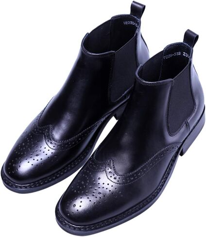 Men's Leather Brogue Wing Tip Chelsea Dress Ankle Boots Black Red in Saudi Arabia
