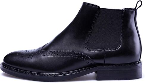 Men's Leather Brogue Wing Tip Chelsea Dress Ankle Boots Black Red in Saudi Arabia