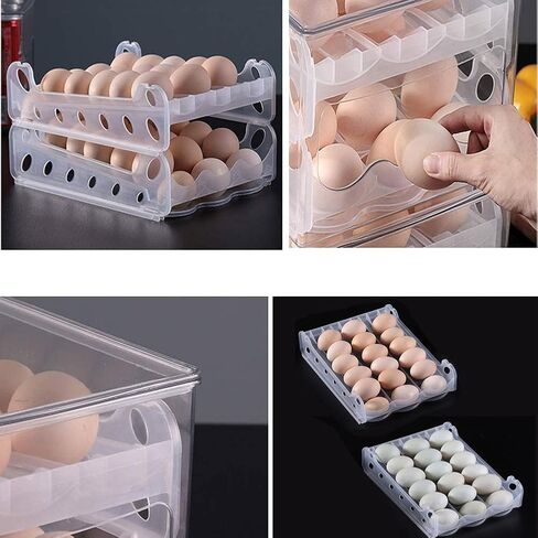 36 Grid Egg Holder for Refrigerator, Auto Scrolling Egg Storage Container For Refrigerator, 2-Layer Egg Cartons in Saudi Arabia