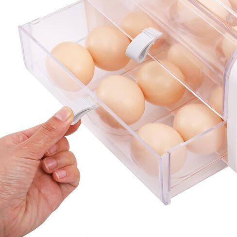 ZENFUN 2 Tier 36 Grids Drawer Type Egg Holder with Handles, Clear Plastic Stackable Egg Tray Refrigerator Egg Fresh Storage Container, Egg Carrier Box for Fridge, Kitchen, White in Saudi Arabia