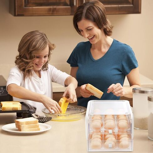 ZENFUN 2 Tier 36 Grids Drawer Type Egg Holder with Handles, Clear Plastic Stackable Egg Tray Refrigerator Egg Fresh Storage Container, Egg Carrier Box for Fridge, Kitchen, White in Saudi Arabia