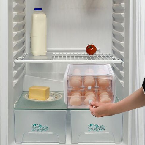 ZENFUN 2 Tier 36 Grids Drawer Type Egg Holder with Handles, Clear Plastic Stackable Egg Tray Refrigerator Egg Fresh Storage Container, Egg Carrier Box for Fridge, Kitchen, White in Saudi Arabia