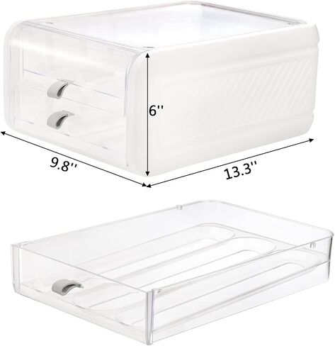 ZENFUN 2 Tier 36 Grids Drawer Type Egg Holder with Handles, Clear Plastic Stackable Egg Tray Refrigerator Egg Fresh Storage Container, Egg Carrier Box for Fridge, Kitchen, White in Saudi Arabia