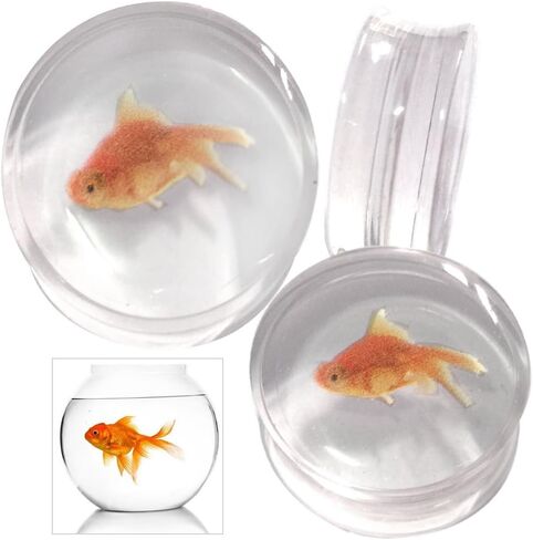 4g (5mm) to (48mm) Goldfish Acrylic Logo Double Flare Plug with Inlaid Design MoDTanOiz (1 Pair) in Saudi Arabia