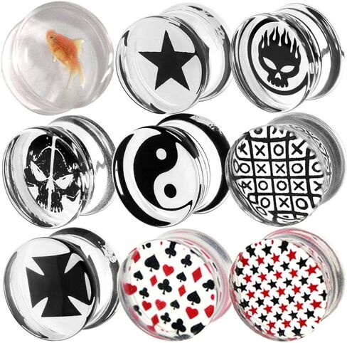 4g (5mm) to (48mm) Goldfish Acrylic Logo Double Flare Plug with Inlaid Design MoDTanOiz (1 Pair) in Saudi Arabia