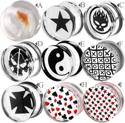 4g (5mm) to (48mm) Goldfish Acrylic Logo Double Flare Plug with Inlaid Design MoDTanOiz (1 Pair) in Saudi Arabia
