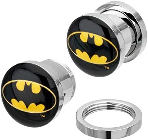 DC Comics Unisex Adult 00G Batman Logo Surgical Steel Screw Fit Plugs, Yellow and Black, One Size in Saudi Arabia