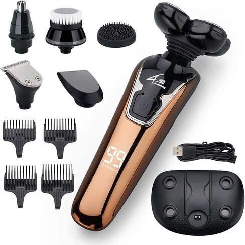 Electric Razors for Men Cordless Rechargeable, Head Shavers for Bald Men, 6 in 1 Grooming Kit, Shaving Machine with Charging Station, by Sceafunny in Kuwait