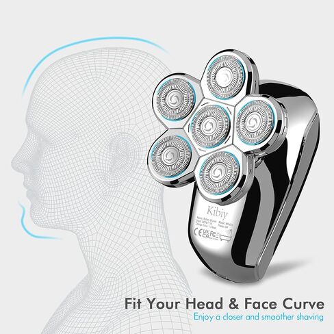 Kibiy Wet Dry Electric Shavers Replacement Blade Head for Men Bald Head Shaving, 6 Blades Head Shaver, Silver in Saudi Arabia