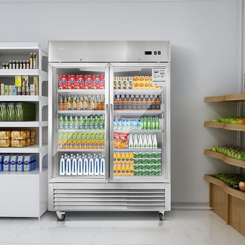 JINSONG 54" Commercial Display Refrigerator with 2 Glass Door, 2 Section Stainless Steel Reach-in Beverage Display Refrigerator with LED Lighting & 8 shelves for Restaurant, Bar, Shop, 49 Cu.ft in Saudi Arabia