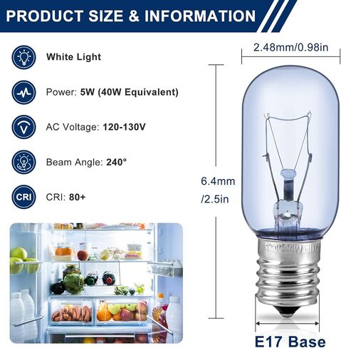 AMI PARTS T8 297048600 241552802 Refrigerator Light Bulb Replacement 40W Light Bulb Compatible with Whirl-pool Kenm-ore Kitchen-Aid Electr-olx Light Bulb Refrigerator-10 Years Warranty in Kuwait