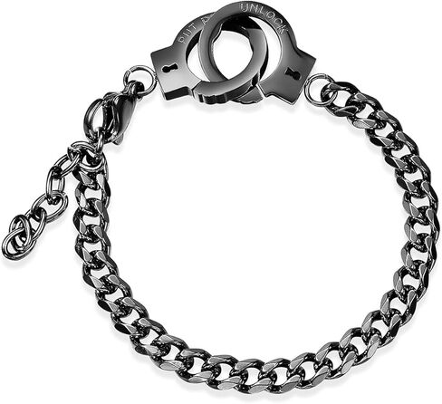 HMOOY Handcuff bracelet, Stainless Steel Handcuff Chain Link Bracelet Adjustable Anklet Bracelet Partners in Crime Black Handcuff Statement Bracelet for Men Women in Kuwait