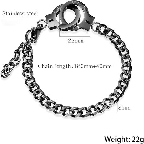 HMOOY Handcuff bracelet, Stainless Steel Handcuff Chain Link Bracelet Adjustable Anklet Bracelet Partners in Crime Black Handcuff Statement Bracelet for Men Women in Kuwait