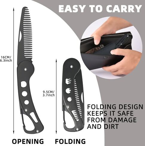 مشط اللحية المعدني من KOXXUD، مشط اللحية القابل للطي من الفولاذ المقاوم للصدأ، مشط متعدد الوظائف مضاد للكهرباء الساكنة مع حقيبة جلدية للحمل لتصفيف الشارب للرجال in Kuwait