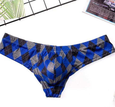Men's Plaid Printed Ice Thread Underpants Breathable Men's Breathable G-string Pants in Saudi Arabia
