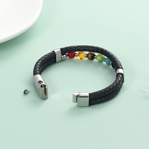 Oinsi Cremation Jewelry with Bead Black Genuine Braided Leather Urn Bangle Bracelets for Ashes for Women Men Keepsake Memorial Bangles- Stainless Steel Clasp -Length 20-22-24 cm in Kuwait