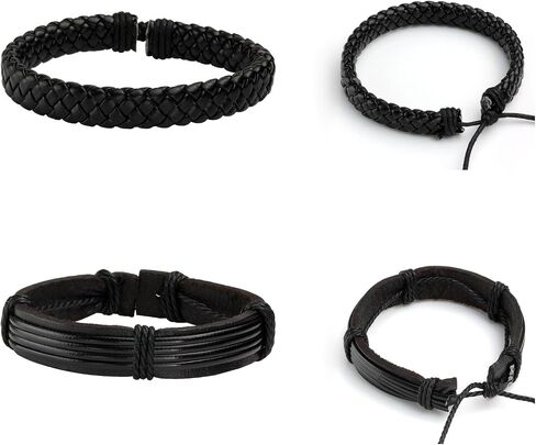 Milakoo 10 Pcs Leather Bracelet Black Braided Wide Wristband Women Men Punk Jewelry Skull… in Saudi Arabia
