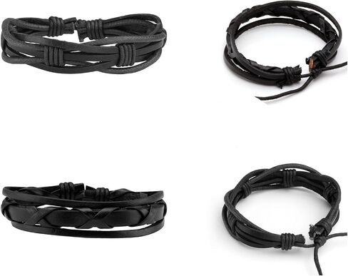 Milakoo 10 Pcs Leather Bracelet Black Braided Wide Wristband Women Men Punk Jewelry Skull… in Saudi Arabia