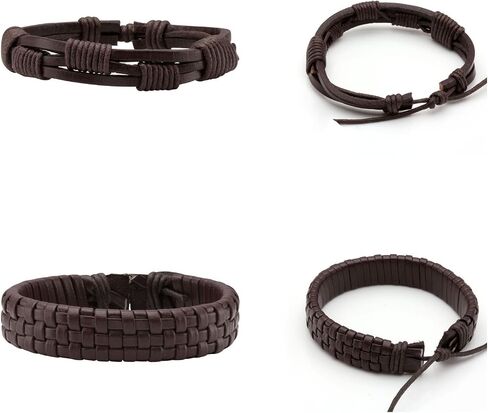 Milakoo 10 Pcs Leather Bracelet Black Braided Wide Wristband Women Men Punk Jewelry Skull… in Saudi Arabia