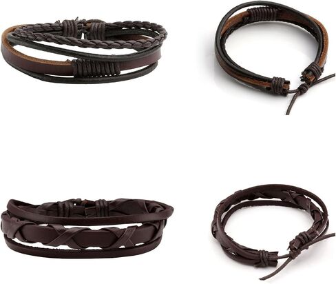 Milakoo 10 Pcs Leather Bracelet Black Braided Wide Wristband Women Men Punk Jewelry Skull… in Saudi Arabia