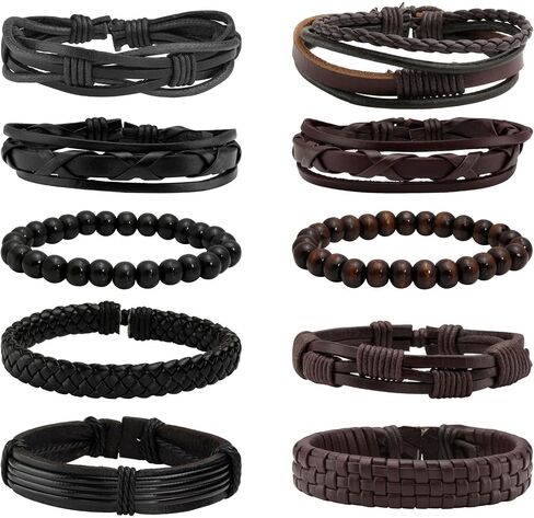 Milakoo 10 Pcs Leather Bracelet Black Braided Wide Wristband Women Men Punk Jewelry Skull… in Saudi Arabia