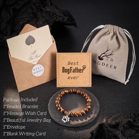 HGDEER Best Dog Mom Ever Gifts, Pet Paw Print Natural Stone Bracelet for Dog Lovers Women Girls in Saudi Arabia
