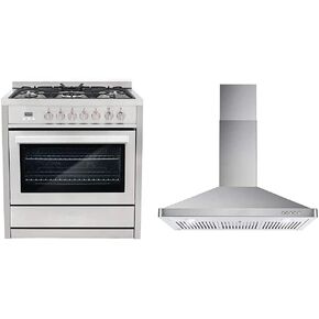 Cosmo COS-F965NF على الطراز التجاري 36، من الفولاذ المقاوم للصدأ و63190 36 بوصة. شفاط مطبخ مثبت على الحائط مع قناة قابلة للتحويل بدون قنوات، فتحة تهوية على طراز مدخنة المطبخ، مروحة عادم 3 سرعات، من الفولاذ المقاوم للصدأ in Kuwait