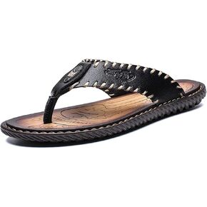 MXTSH Mens Flip Flops Casual Leather Home Sandals For Mens Rubber Sole Slippers