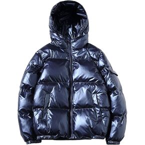 ebossy Men's Metallic Hooded Puffer Jacket Winter Full Zip Down Alternative Quilted Padded Coat