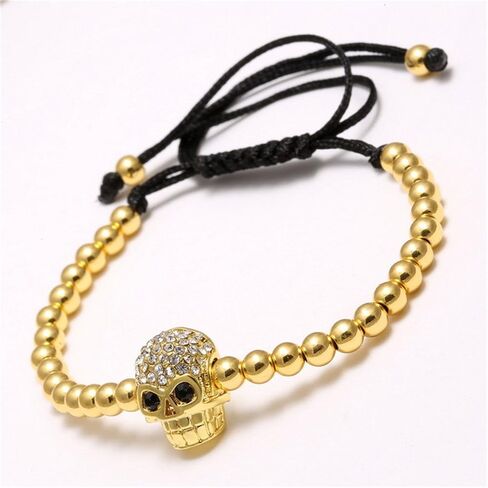 Uloveido Brass Ball Skull Bracelets Black Rape Adjustable Handmade Knot Bracelet Father's Gifts Day YB003 in Kuwait