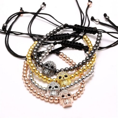 Uloveido Brass Ball Skull Bracelets Black Rape Adjustable Handmade Knot Bracelet Father's Gifts Day YB003 in Kuwait
