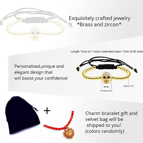 Uloveido Brass Ball Skull Bracelets Black Rape Adjustable Handmade Knot Bracelet Father's Gifts Day YB003 in Kuwait