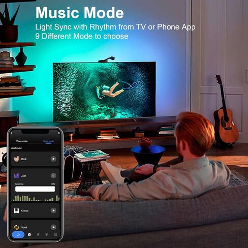 إضاءة خلفية LED للتلفزيون بكاميرا، ذراع تحكم تزامن كاميرا الواي فاي 1080 بكسل مع تطبيق الهاتف، مصابيح LED RGBIC للتلفزيون مع الفيديو، قاتم الموسيقى، وضع المشاهد، مصابيح LED 15 - 70 بوصة in Kuwait