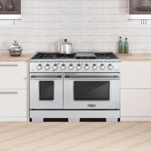 COSMO GRP366 36 in. Freestanding Gas Range with 6 Sealed Burner Rangetop, Single Convection Oven, Cast Iron Grate Cooktop Wok Attachment, Metal Stove Heat Control Knobs, Stainless Steel in Kuwait